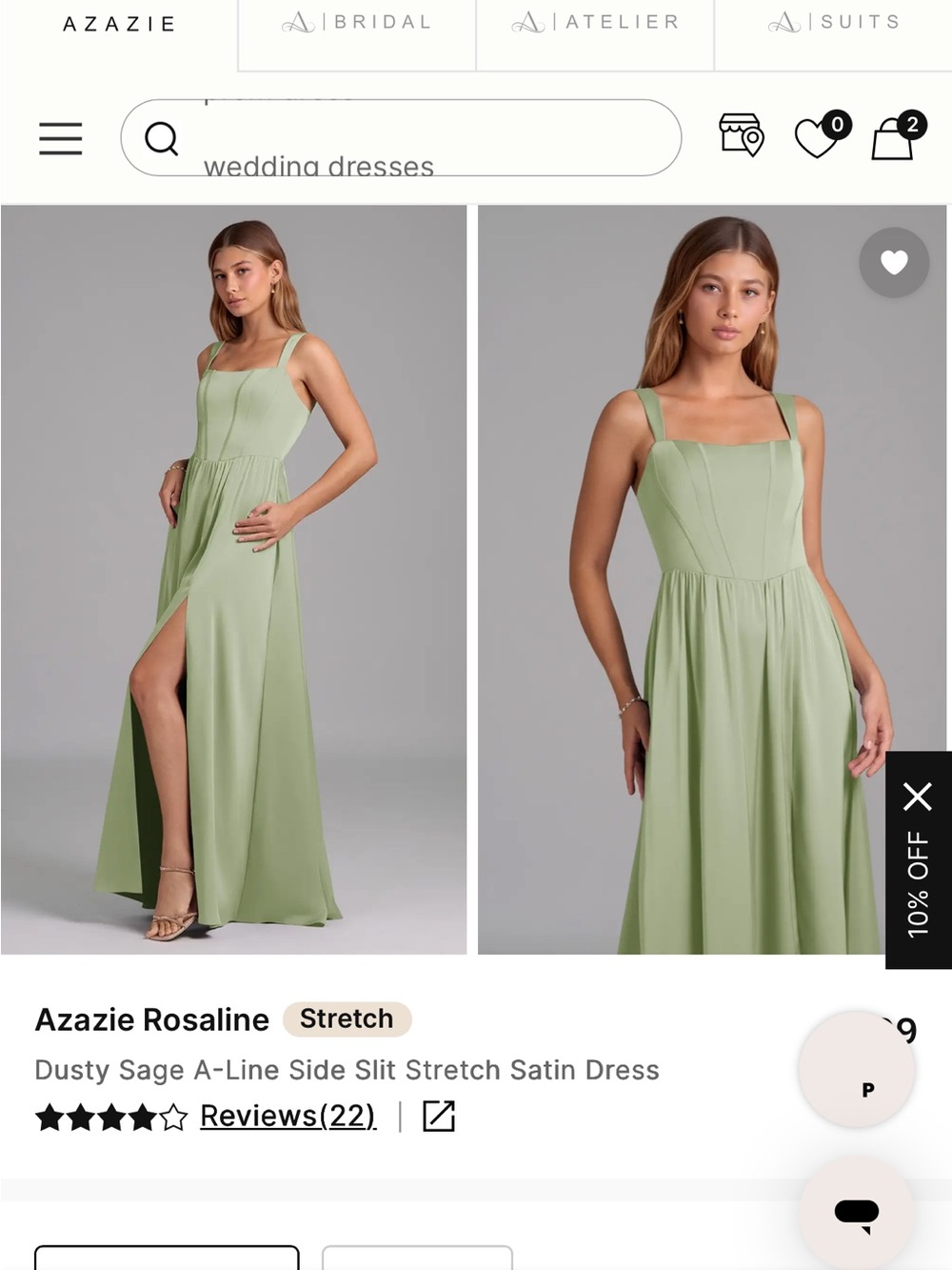 Azazie Dusty Sage A-Line Maxi Dress with Side Slit